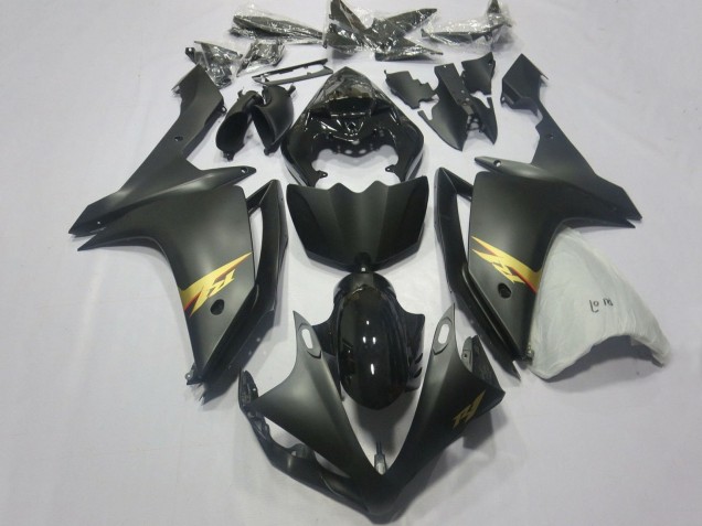 2007-2008 Yamaha YZF 1000 R1 Motorcycle Fairings - Glossy Black Matte Black Gold Decal