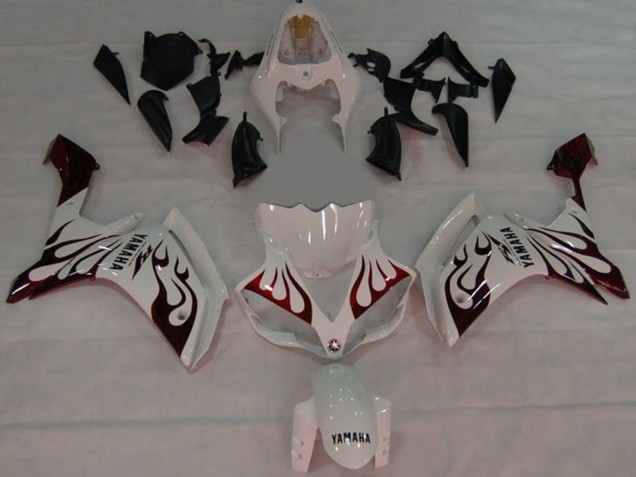 2007-2008 Yamaha YZF 1000 R1 Motorcycle Fairings - White Red Black Flame