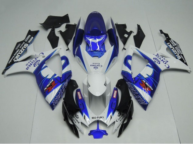 2006-2007 Suzuki GSXR 600 / GSXR 750 Motorcycle Fairings - White Blue Black Corona Extra Motul