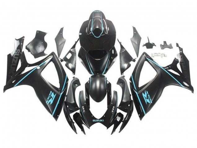 2006-2007 Suzuki GSXR 600 / GSXR 750 Motorcycle Fairings - Matte Black Turquoise Blue