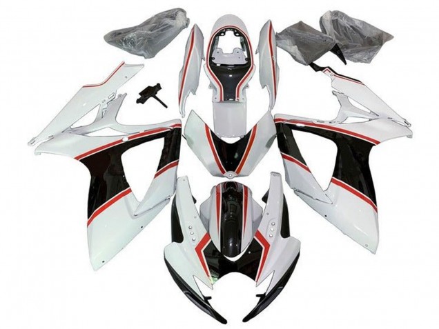 2006-2007 Suzuki GSXR 600 / GSXR 750 Motorcycle Fairings - White Orange Black Pinstripe