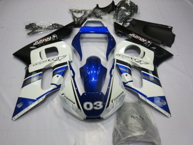 Cheap 1998-2002 Yamaha YZF R6 Motorcycle Fairings - White Blue Glossy Black Rizoma 03