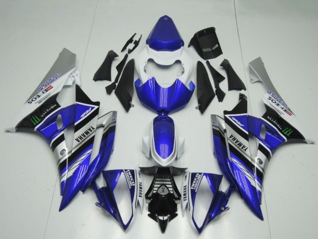 2006-2007 Yamaha YZF R6 Motorcycle Fairings - White Blue Silver Black ENEOS Monster