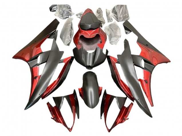 2006-2007 Yamaha YZF R6 Motorcycle Fairings - Red Matte Black