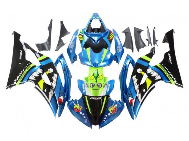 2008-2016 Yamaha YZF R6 Motorcycle Fairings - Blue Green Glossy Black Shark