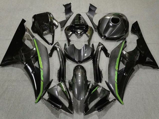 2008-2016 Yamaha YZF R6 Motorcycle Fairings - Black Carbon Fiber Style Green