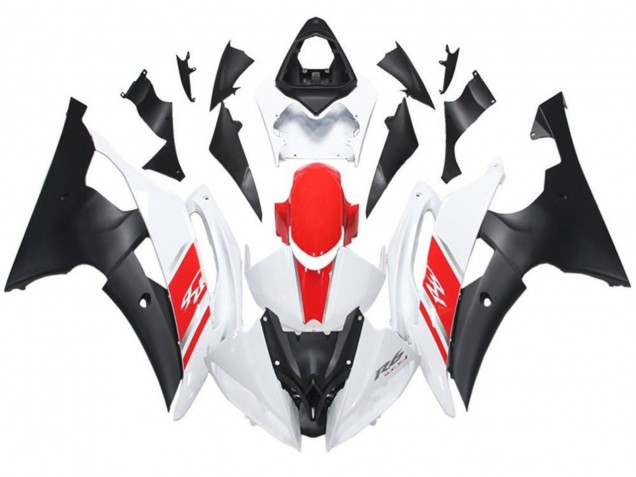 2008-2016 Yamaha YZF R6 Motorcycle Fairing - White Red Matte Black