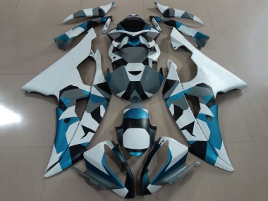 Cheap 2008-2016 Yamaha YZF R6 Motorcycle Fairing - White Blue Grey Black Camouflage