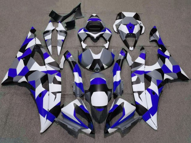 2008-2016 Yamaha YZF R6 Motorcycle Fairings - White Blue Grey Black Camouflage