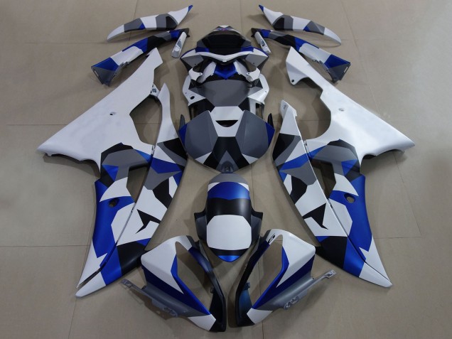 2008-2016 Yamaha YZF R6 Motorcycle Fairings - White Blue Grey Camouflage