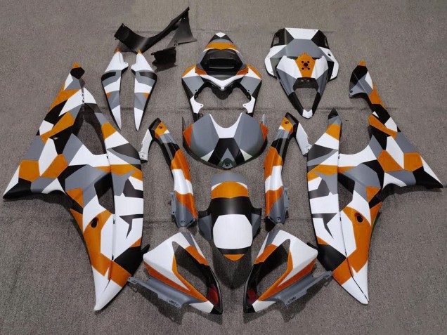 2008-2016 Yamaha YZF R6 Motorcycle Fairings - White Orange Grey Black Camouflage