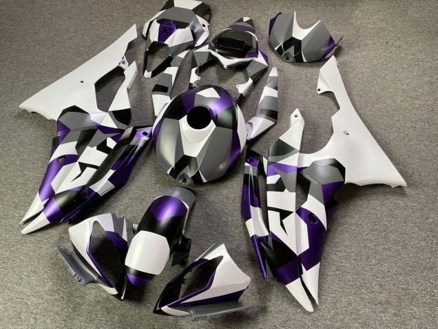 2008-2016 Yamaha YZF R6 Motorcycle Fairings - White Purple Grey Black Camouflage