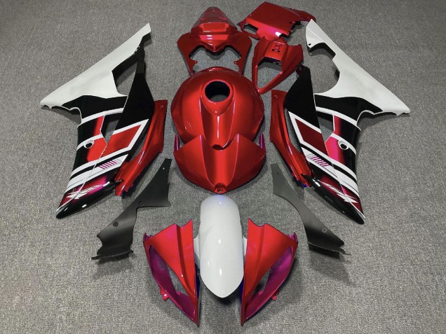 2008-2016 Yamaha YZF R6 Motorcycle Fairings - White Red Glossy Black Stripe