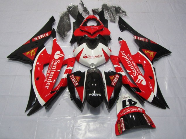 2008-2016 Yamaha YZF R6 Motorcycle Fairings - White Red Black Santander