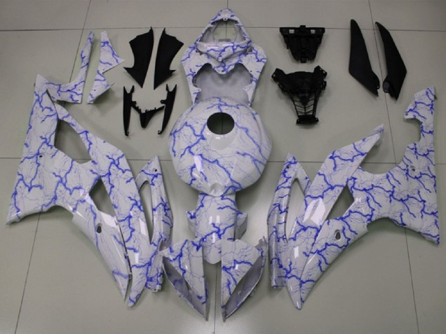 2008-2016 Yamaha YZF R6 Motorcycle Fairings - White Blue Lightning