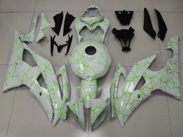 2008-2016 Yamaha YZF R6 Motorcycle Fairings - White Green Lightning
