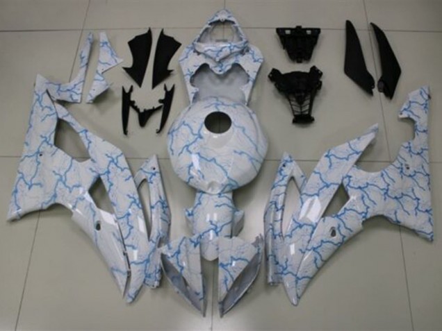 2008-2016 Yamaha YZF R6 Motorcycle Fairings - White Light Blue Lightning