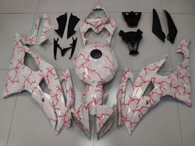 2008-2016 Yamaha YZF R6 Motorcycle Fairings - White Red Lightning