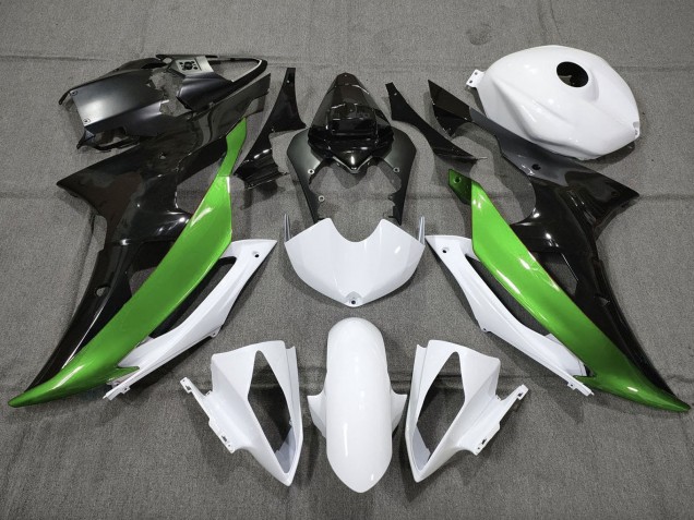2008-2016 Yamaha YZF R6 Motorcycle Fairings - White Green Glossy Black