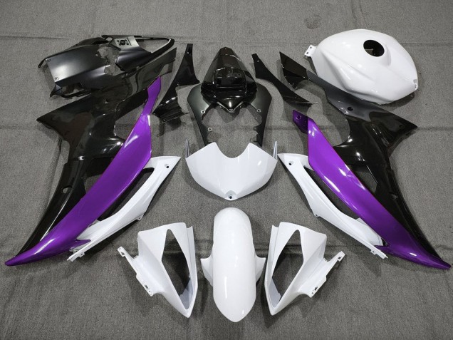 2008-2016 Yamaha YZF R6 Motorcycle Fairings - White Purple Glossy Black