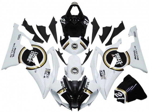 2008-2016 Yamaha YZF R6 Motorcycle Fairings - White Black Lucky Strike