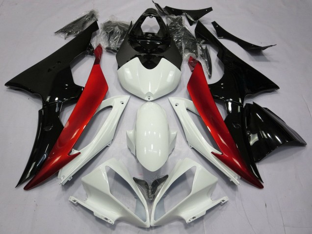 2008-2016 Yamaha YZF R6 Motorcycle Fairings - White Red Glossy Black