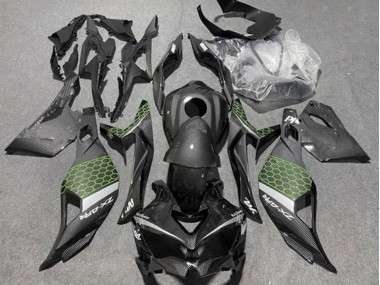 Cheap 2019-2025 Kawasaki ZX4R ZX-4RR Motorcycle Fairings - Faux Carbon Fiber Green Grey