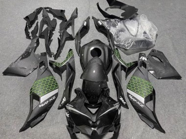 Cheap 2019-2025 Kawasaki ZX4R ZX-4RR Motorcycle Fairings - Faux Carbon Fiber Green Grey