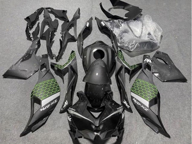 2019-2025 Kawasaki ZX4R ZX-4RR Motorcycle Fairings - Faux Carbon Fiber Green Grey