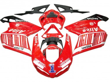 Cheap 2007-2014 Ducati 1098 Motorcycle Fairings - White Red Glossy Black Alice 1