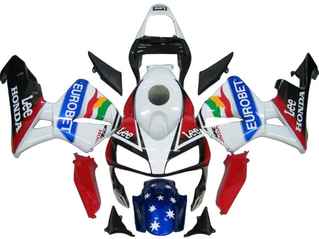 2003-2004 Honda CBR600RR Bike Fairings - White Red Blue Glossy Black EuroBet