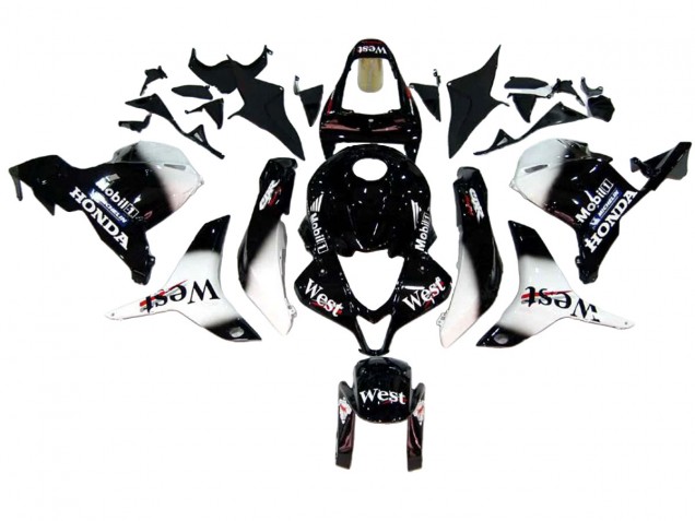 2009-2012 Honda CBR600RR Motorcycle Fairings - Glossy Black White West