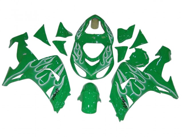 2006-2007 Kawasaki ZX10R Motorcycle Fairings - Green White Flame