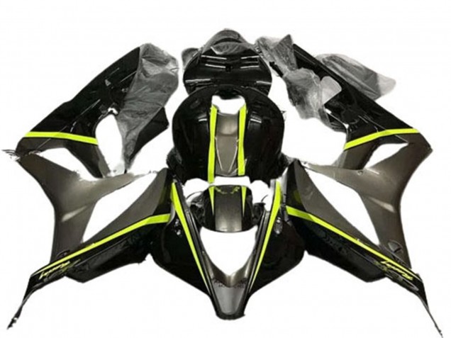 2007-2008 Honda CBR600RR Motorcycle Fairings - Glossy Black High Viz Yellow