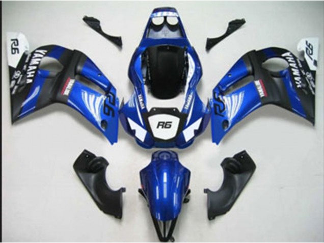 1998-2002 Yamaha YZF 600 R6 Motorcycle Fairings - Blue White Matte Black