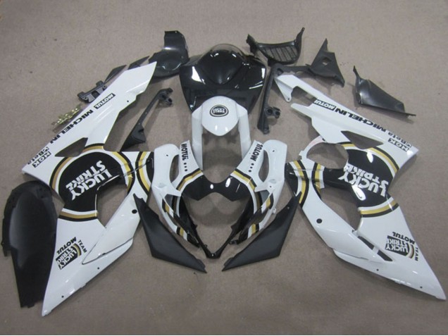 2005-2006 Suzuki GSXR 1000 Motorcycle Fairings - White Black Lucky Strike Motul