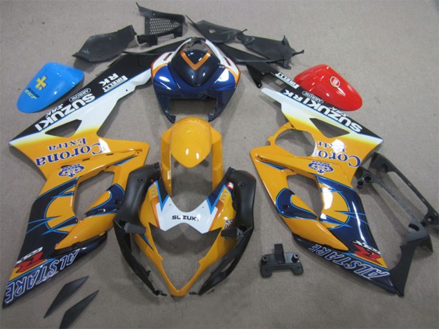 2005-2006 Suzuki GSXR 1000 Motorcycle Fairings - White Yellow Blue Black Corona Extra Alstare