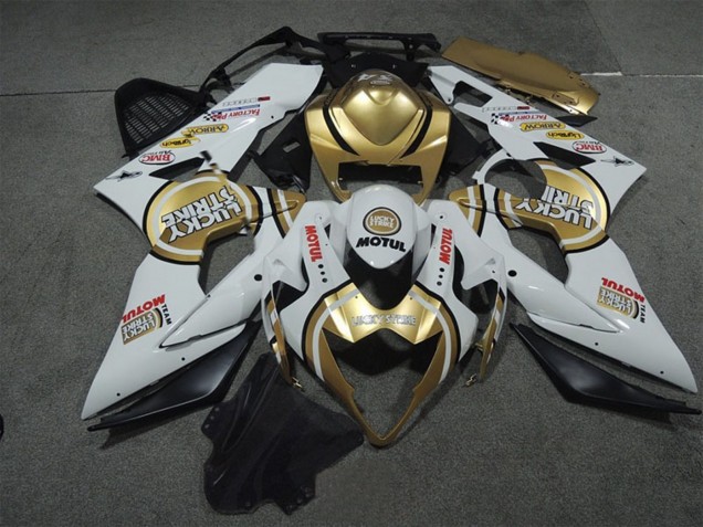 2005-2006 Suzuki GSXR 1000 Motorcycle Fairings - White Gold Lucky Strike Motul