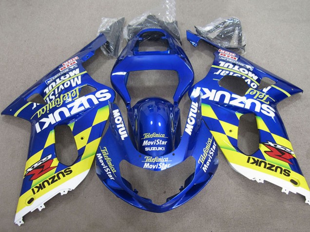 2001-2003 Suzuki GSXR 600 Motorcycle Fairings - Blue Yellow Telefonica MoviStar