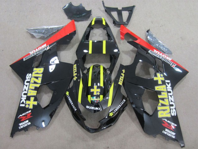 2004-2005 Suzuki GSXR 600 Motorcycle Fairings - Glossy Black Red Yellow Rizla