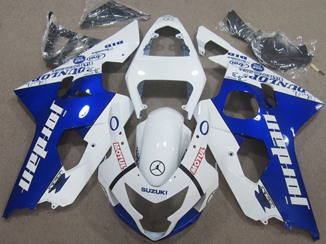 2004-2005 Suzuki GSXR 600 Motorcycle Fairings - White Blue Jordan Motul