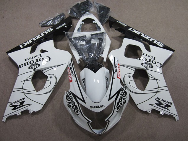2004-2005 Suzuki GSXR 600 Motorcycle Fairings - White Black Corona Extra Motul