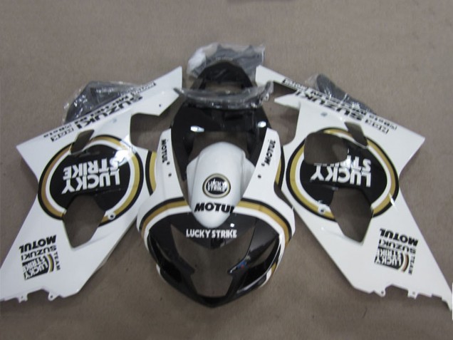 2004-2005 Suzuki GSXR 600 Motorcycle Fairings - White Black Lucky Strike Motul