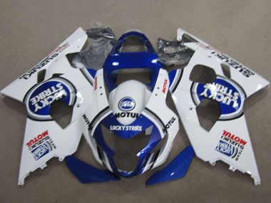 Cheap 2004-2005 Suzuki GSXR 600 Motorcycle Fairings - White Blue Lucky Strike Motul