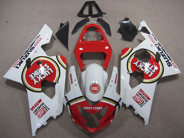 2004-2005 Suzuki GSXR 600 Motorcycle Fairings - White Red Lucky Strike Motul