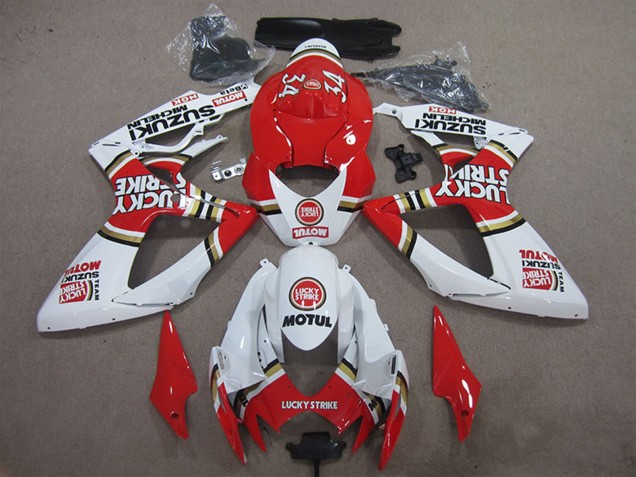 2006-2007 Suzuki GSXR 600 Motorcycle Fairings - White Red Lucky Strike Motul