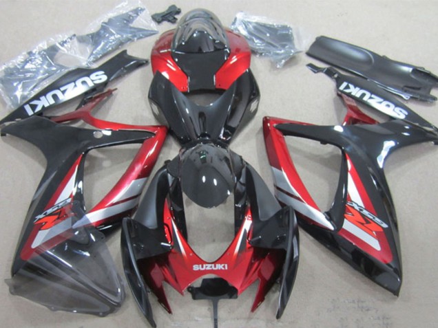 2006-2007 Suzuki GSXR 600 Motorcycle Fairings - Glossy Black Red Silver