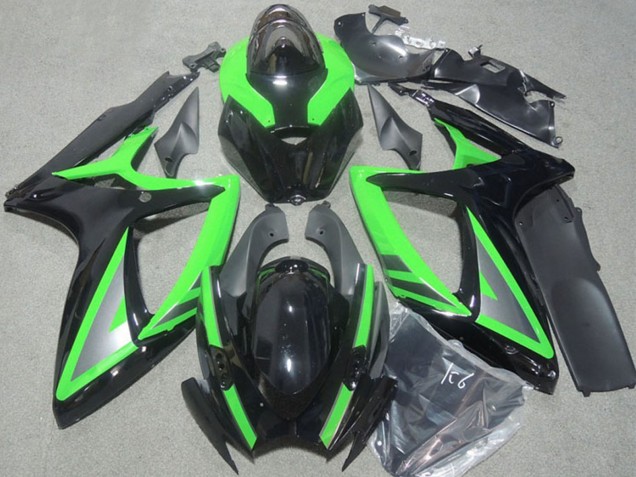 2006-2007 Suzuki GSXR 600 Motorcycle Fairings - Green Glossy Black Silver