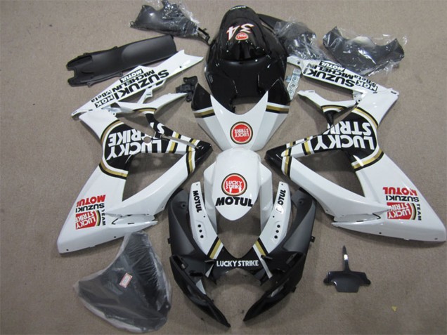 2006-2007 Suzuki GSXR 600 Motorcycle Fairings - White Black Red Lucky Strike Motul