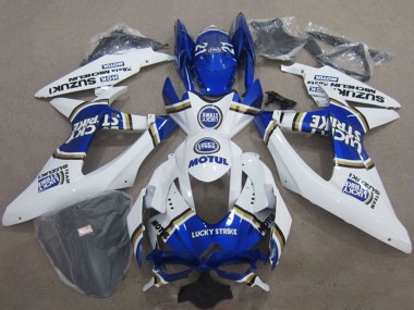 Cheap 2008-2010 Suzuki GSXR 600 Motorcycle Fairings - White Blue Lucky Strike Motul